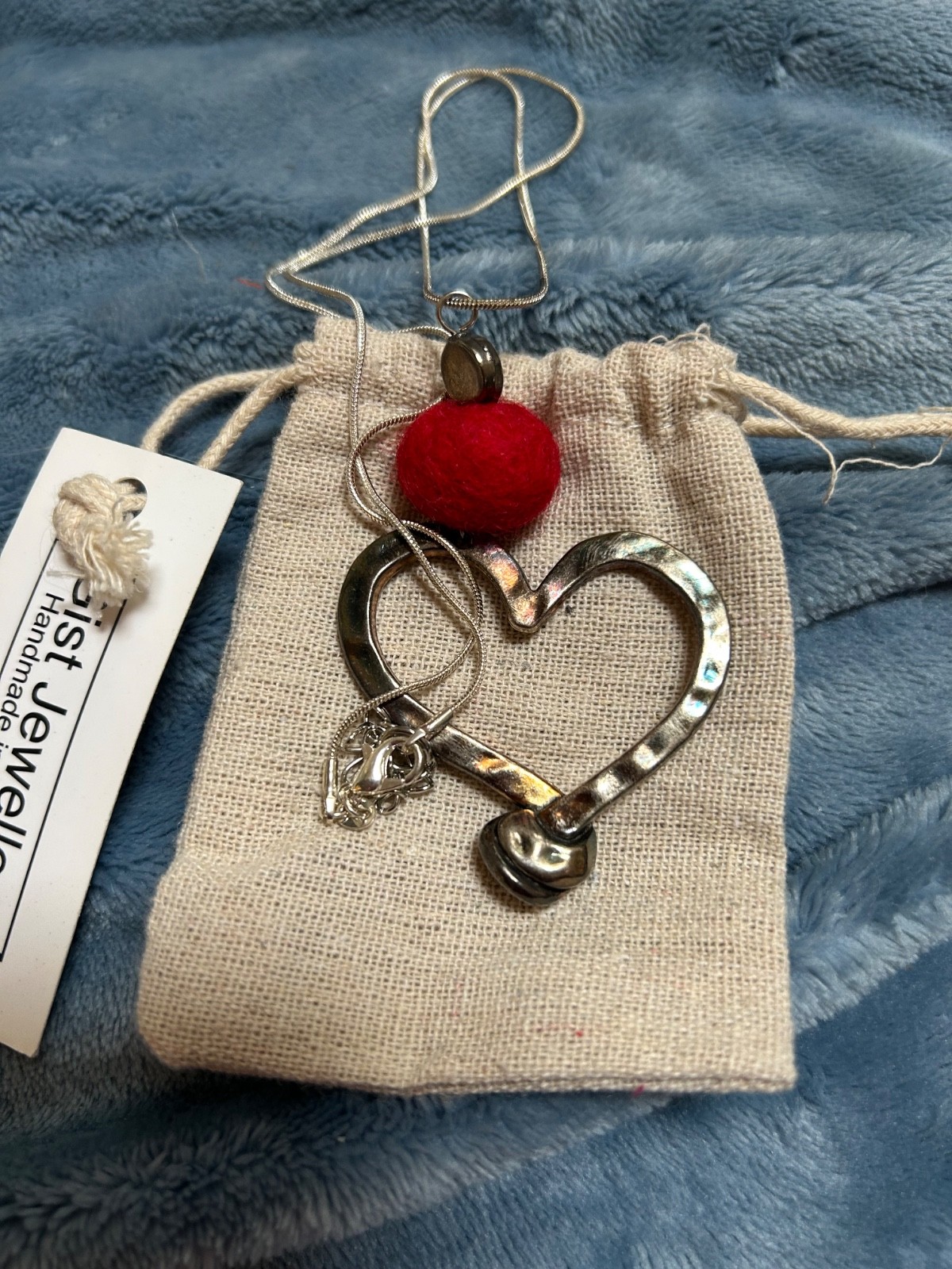 New Gist Jewellery Handmade in Scotland Metal Heart Wool Ball Necklace Gift