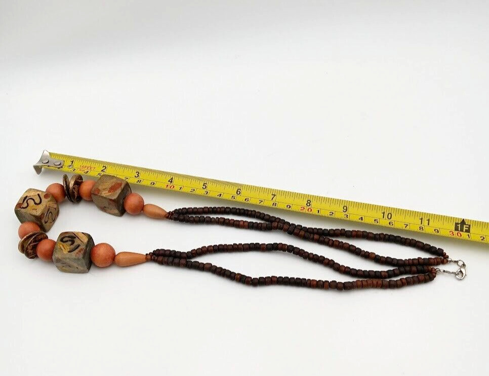 Boho Tribal Artisan Bold Wooden Beaded Hand painted Necklace Vintage Rare Find