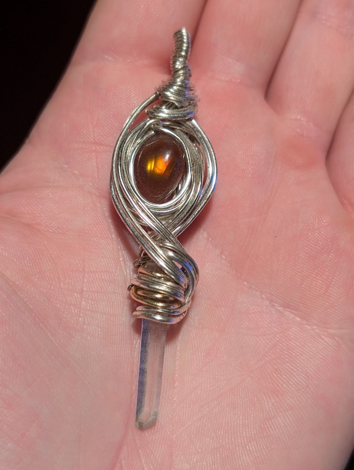 Handmade Fire Agate Quartz Point Pendant