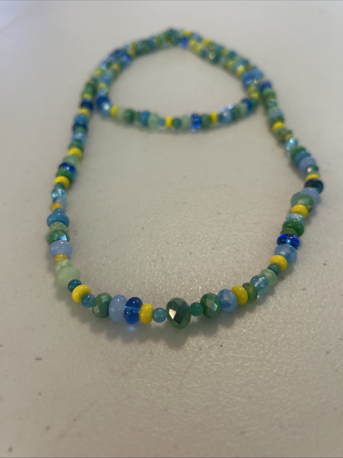 Handmade Beaded Colorful Crystal Beads Yellow Blue Green 40 In Layering Necklace