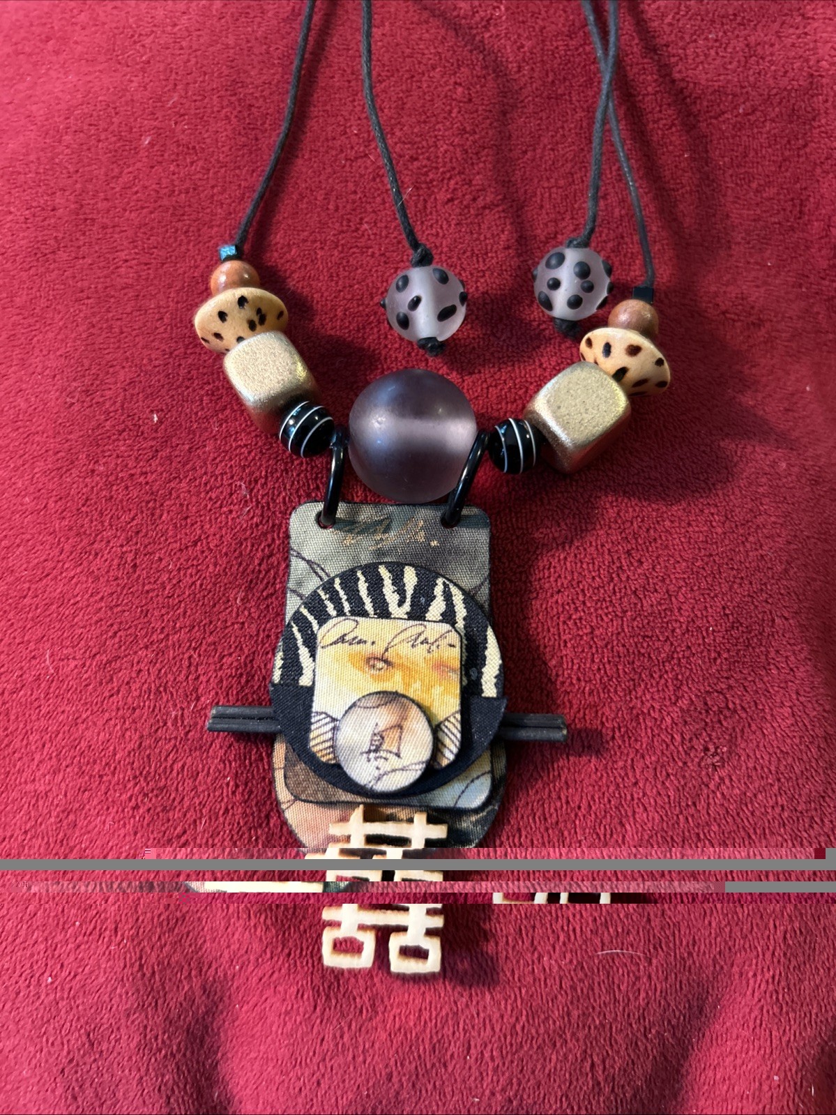 Suzanne Bellows Artisan Necklace Hand Painted, One of a Kind, Wearable Art