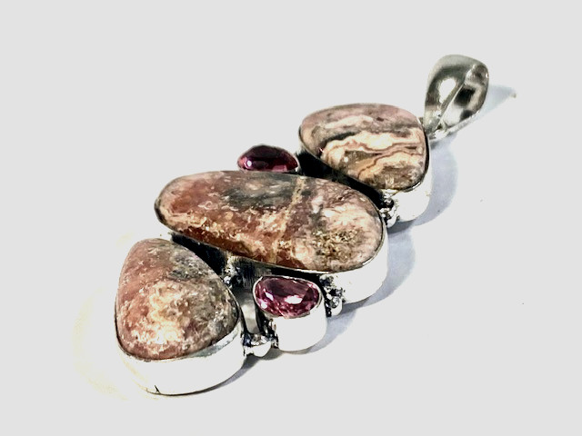Rhodochrosite & Pink Topaz 5 Gemstone Handcrafted Pendant 18.5 grams 2.8″