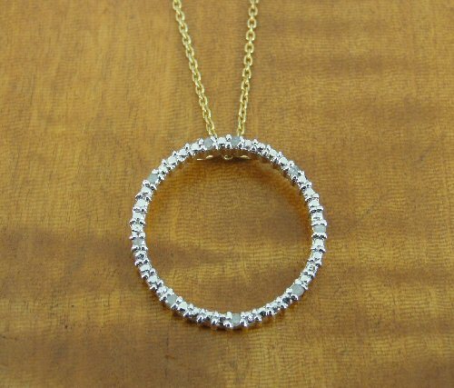 Circle Cubic Zirconias Gold Vermeil over Sterling Silver 925 Pendant NECKLACE