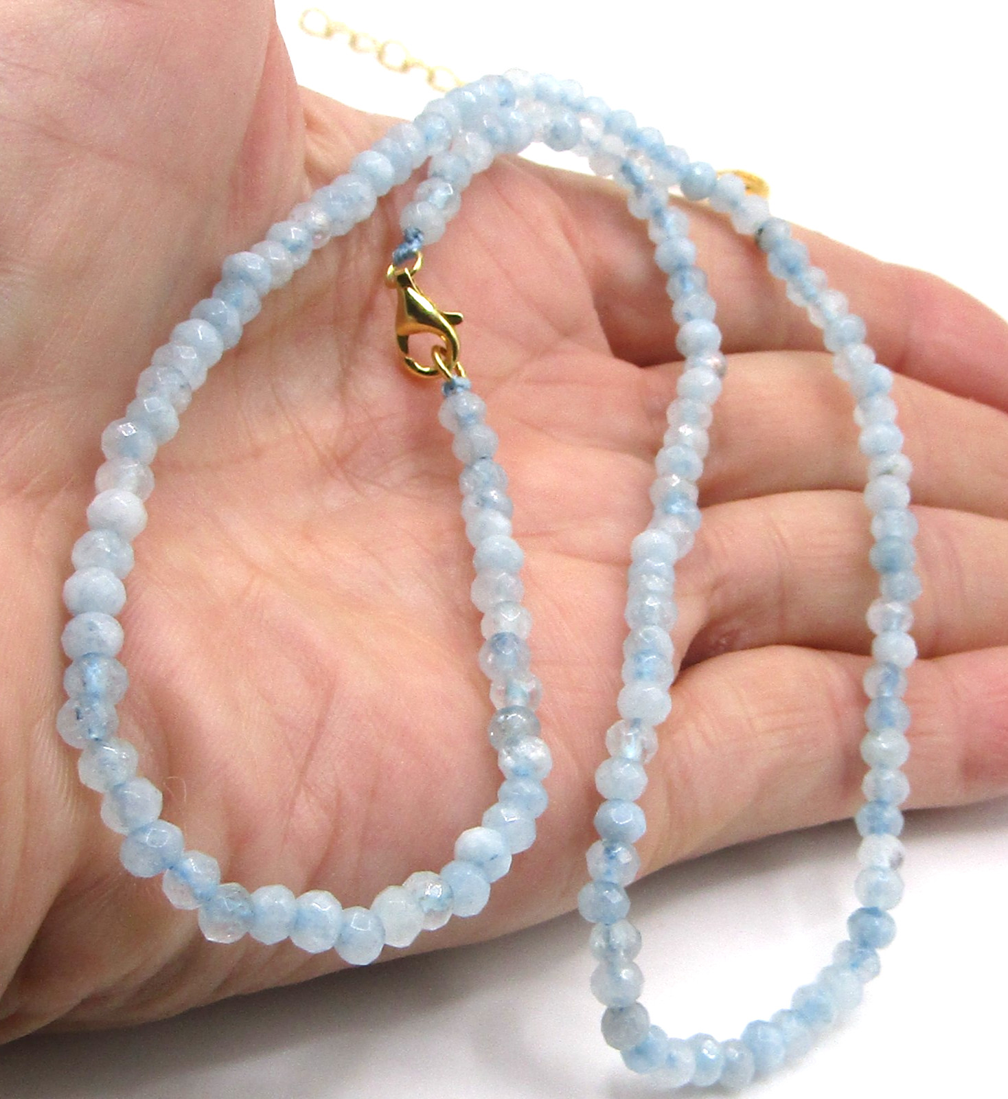 Sterling Silver Aquamarine Bead Necklace 4mm*16.75*19