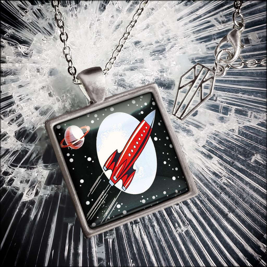 Retro Spaceship Toy Rocket Pendant Necklace