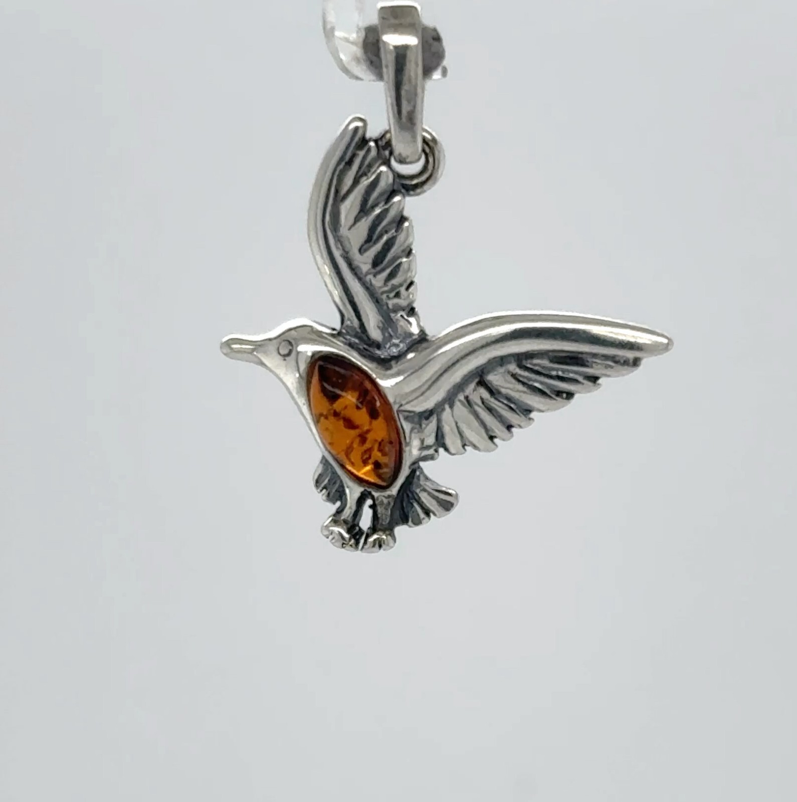 Natural Cognac / Brown BALTIC AMBER Bird Pendant 925 STERLING SILVER #2606