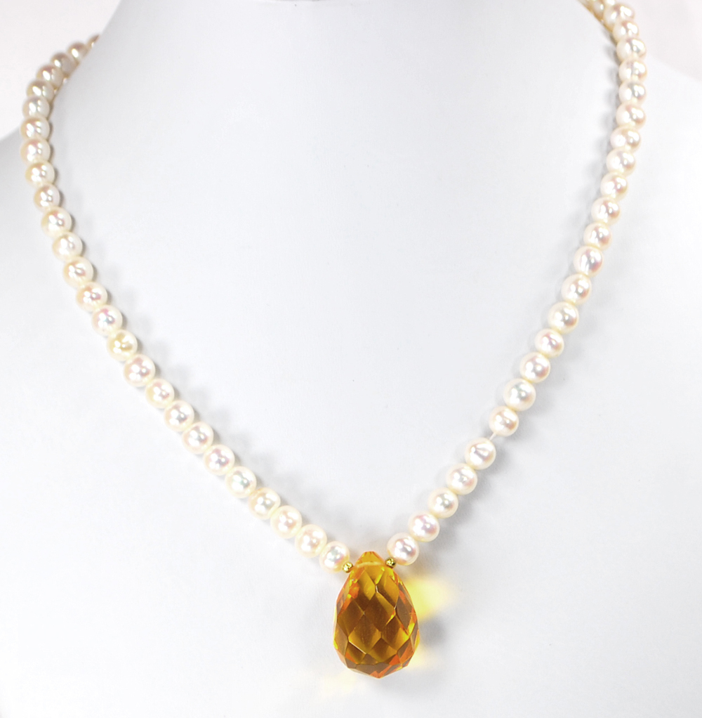 Natural White Pearl & Citrine Pendant Gold Fill Clasp Necklace 18″ FREE SHIPPING