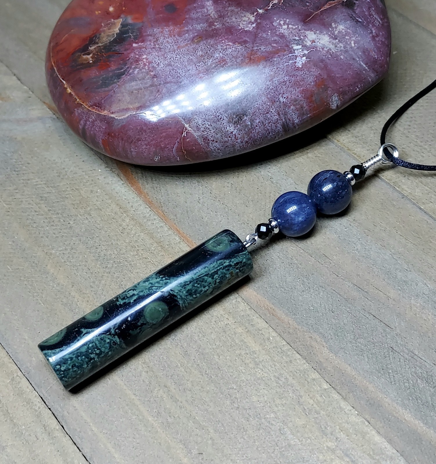 Kambaba Jasper Pendant With Dumortierite Amulet Crystal Healing Jewelry