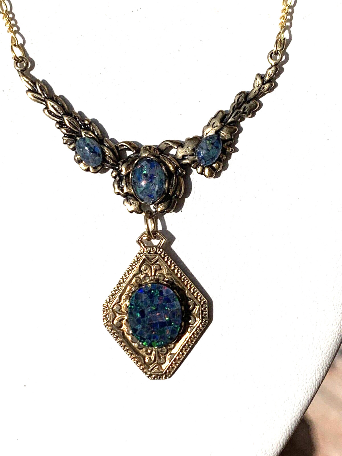 SALE*HANDCRAFTED 4-STONE AUSTRALIAN MOSAIC OPAL LAVALIERE NECKLACE .g-NEW