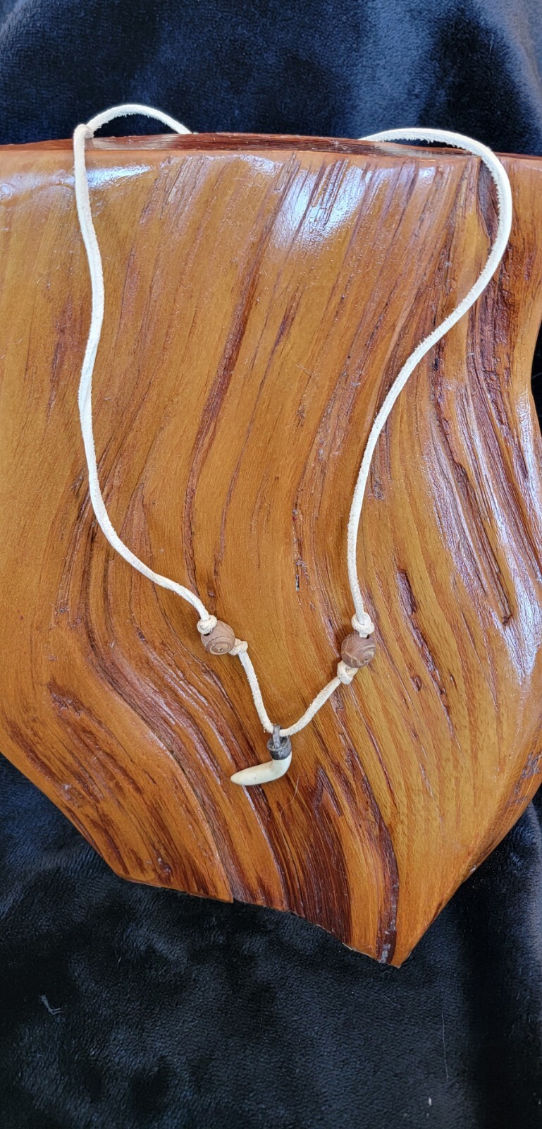 Carved Claw Pendant Necklace Wood Beads Leather Cord Stamped C Native