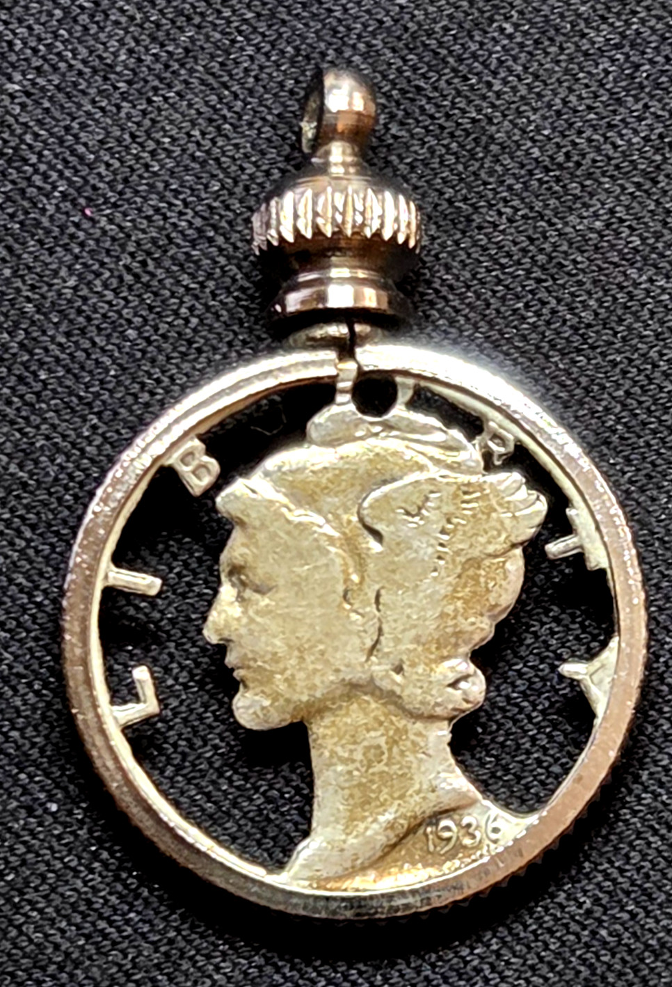 1936 Mercury Dime 90% Silver Winged Liberty Cut Coin Pendant