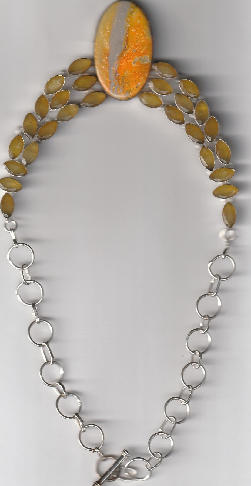 Handmade necklace yellow Sapphire and Bumblebee Jasper,And silver oval 19 “