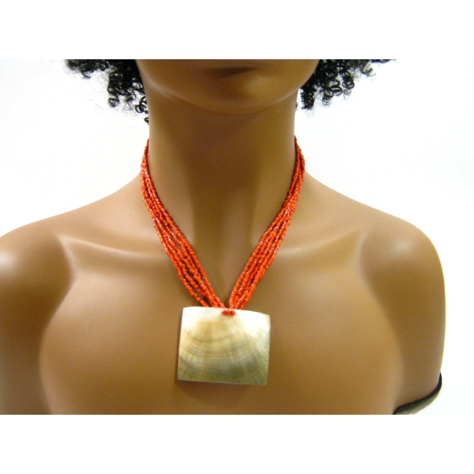 Glass Beaded Boho style Casual Necklace with Genuine Shell Pendant 16-18 inch