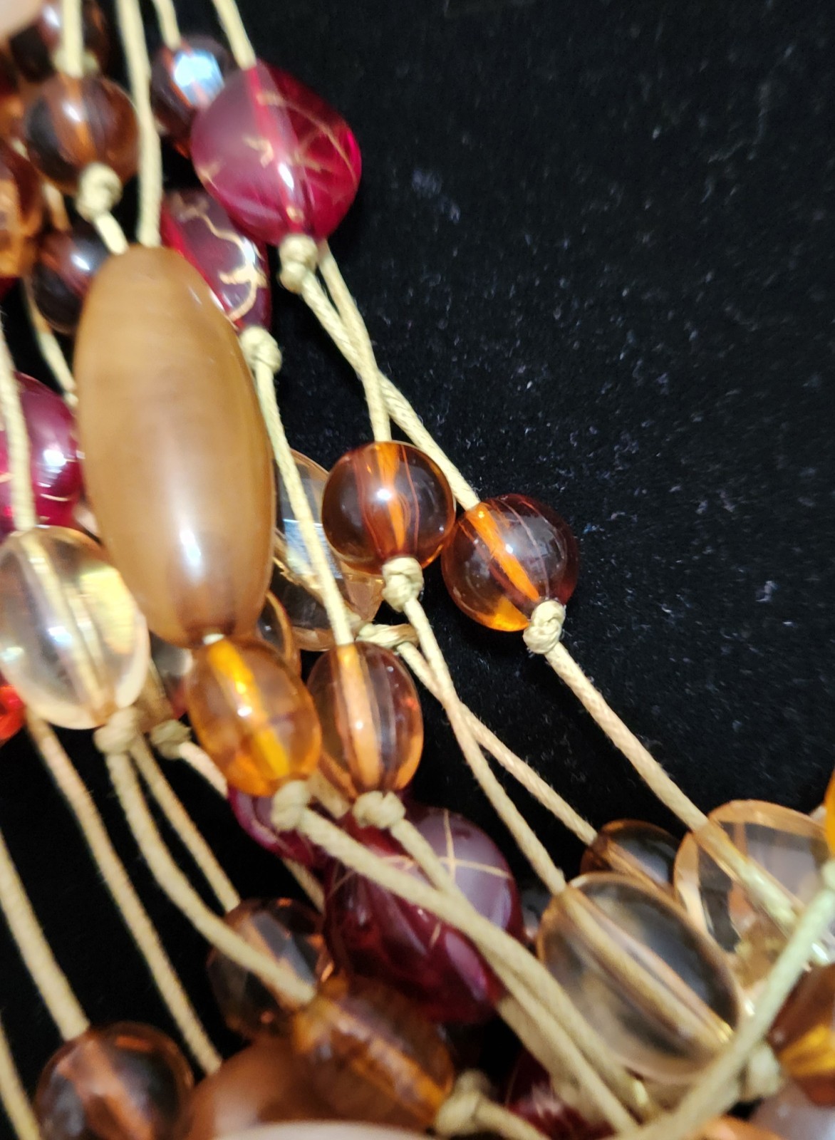 Artisan Terracotta Colors Multi-strand Cord Beaded Lucite Necklace