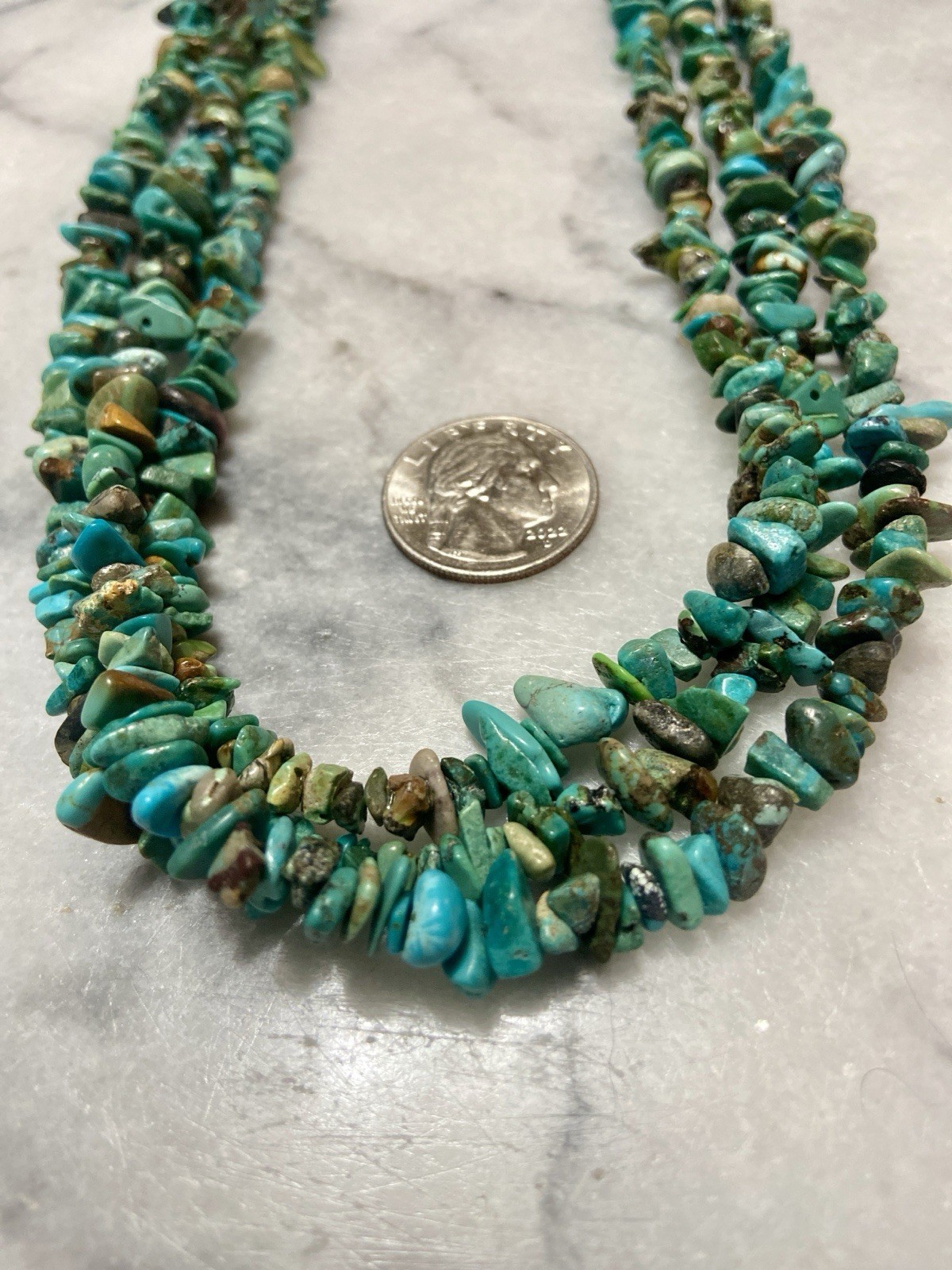 KINGMAN TURQUOISE Stone Chips 3-Strand Stacking Necklace – Sterling Silver Clasp