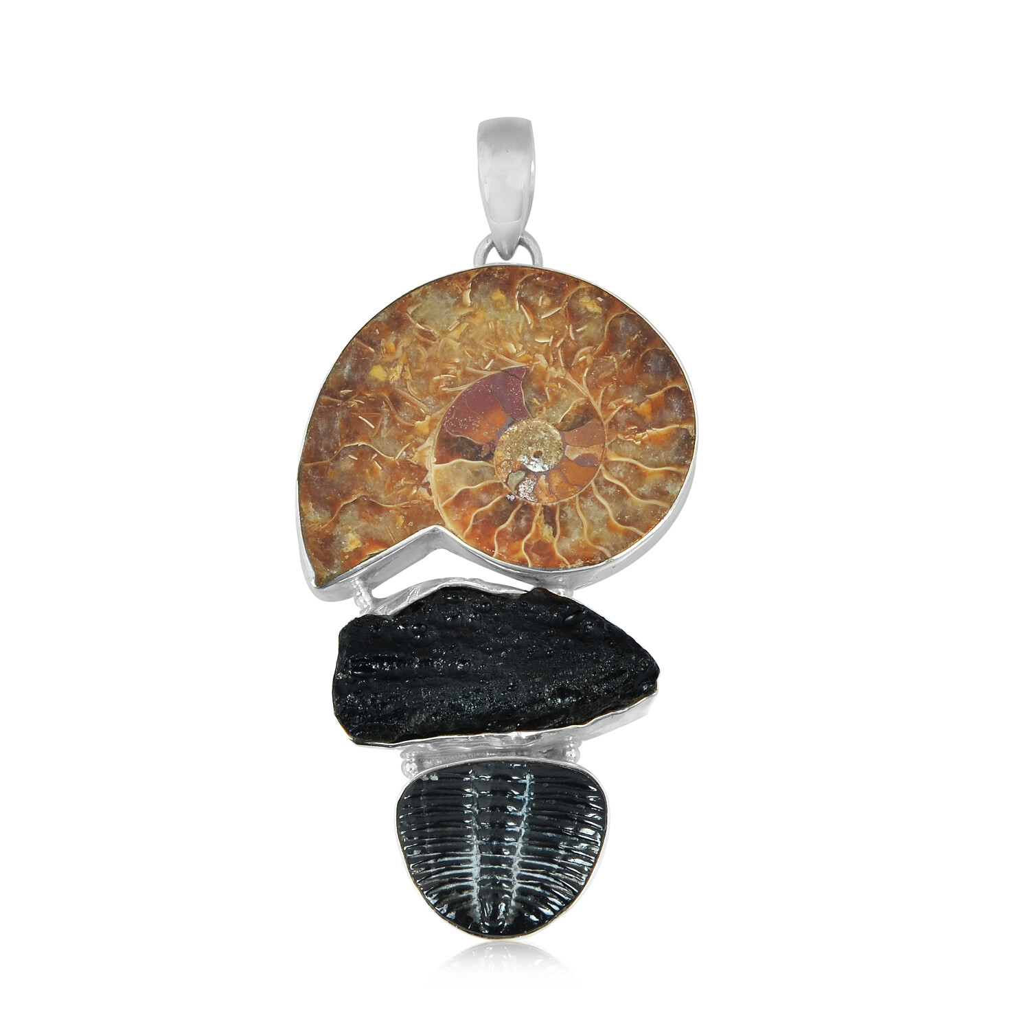 Pure Sterling Silver Ammonite and Trilobite jewelry Pendant/ Valentine/love
