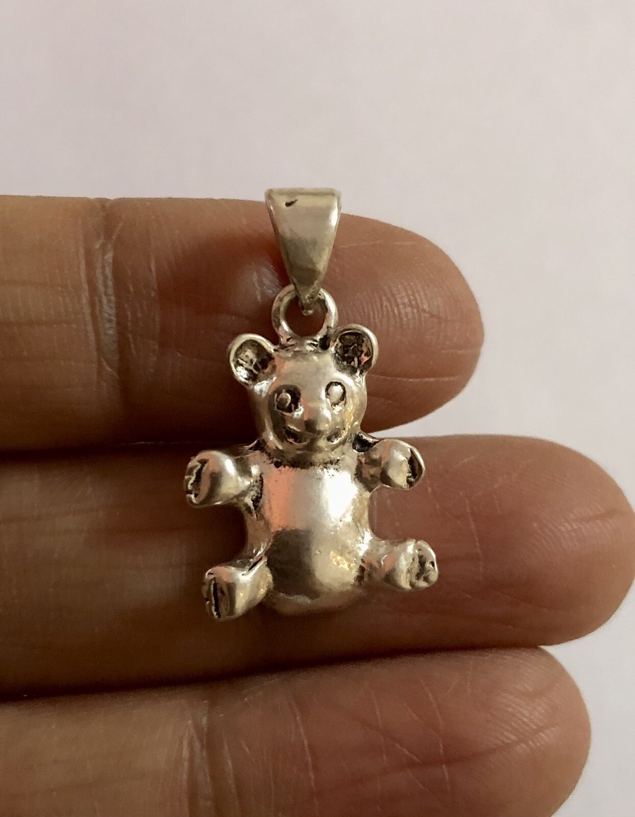 Artisan Crafted 925 Sterling Silver Teddy Bear Pendant Oxidized Handmade 2.8 gm