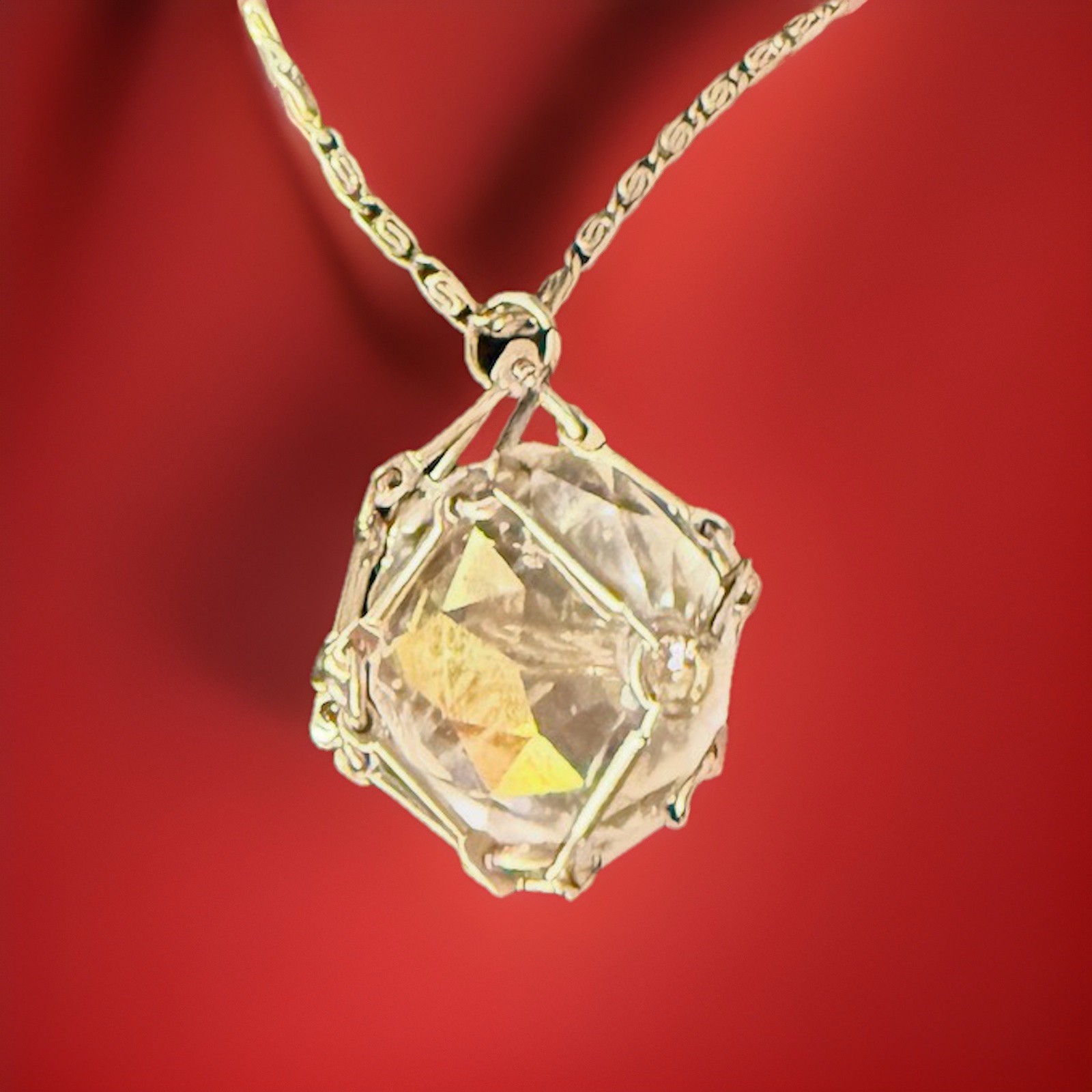 Handmade Caged Glass Crystal In Silver To E Cage And 18” Necklace