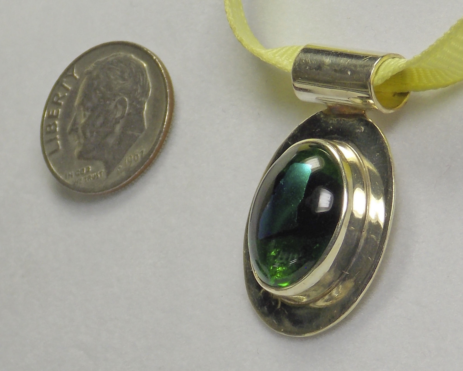 New Shanti-Wear Sedona Dichroic Glass Green Multi 925 Sterling Silver Pendant