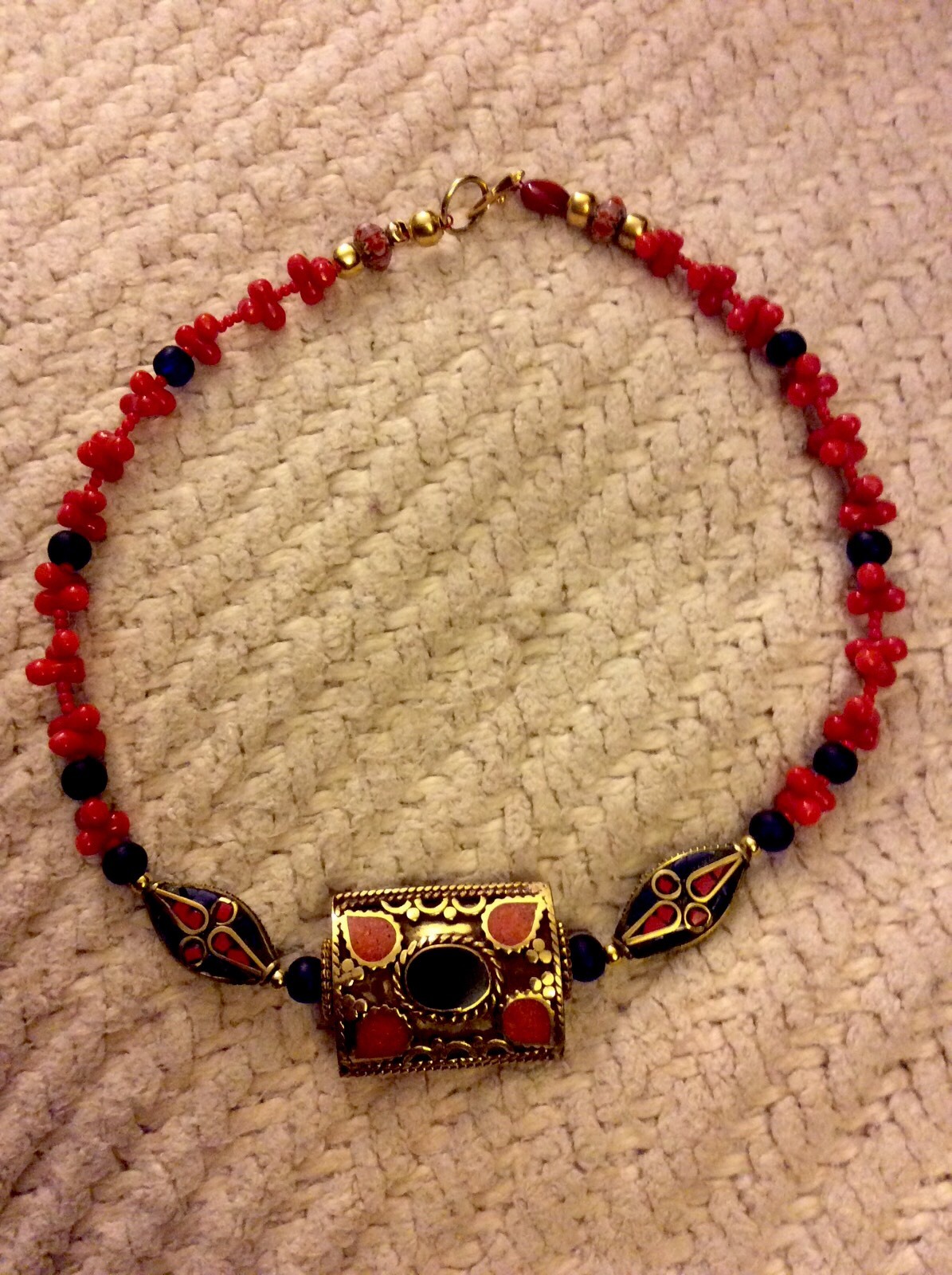 Lapis & Coral In Solid brass FlowerPower Chocker by Dezigns By Zetroc