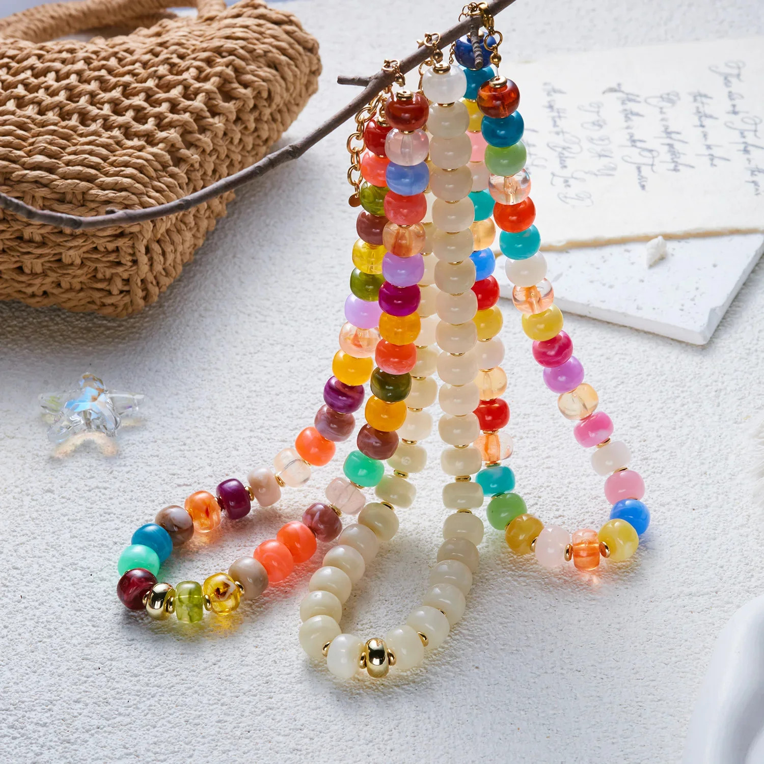 Chunky Dopamine Colorful Resin Bead Necklace for Women Y2K Aesthetic Rainbow Can