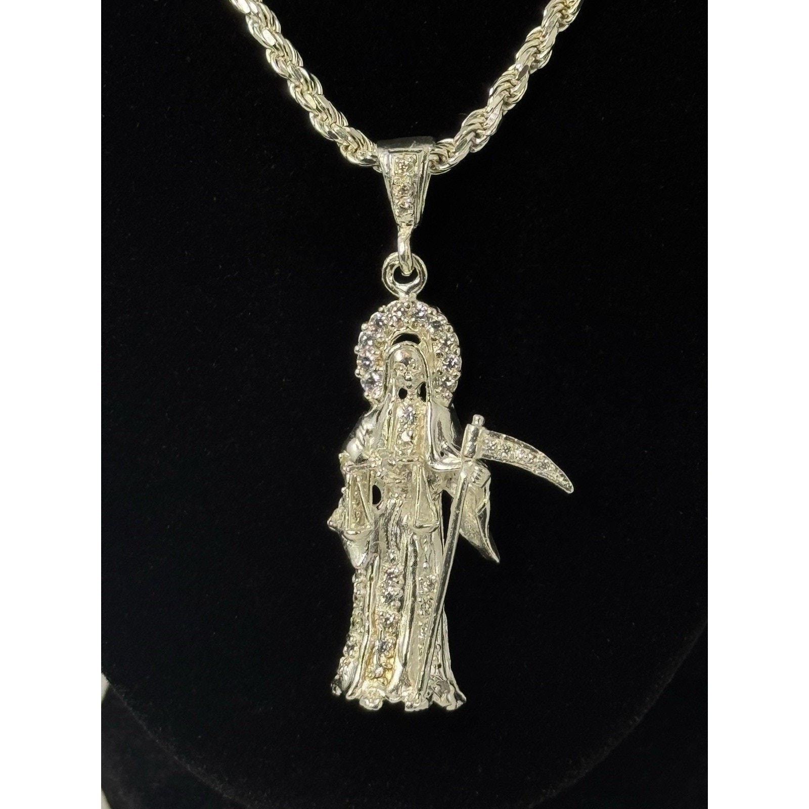 Cadena Tejido Rope Don Dije De La Santa Muerte De Plata 925 – 24 Inch
