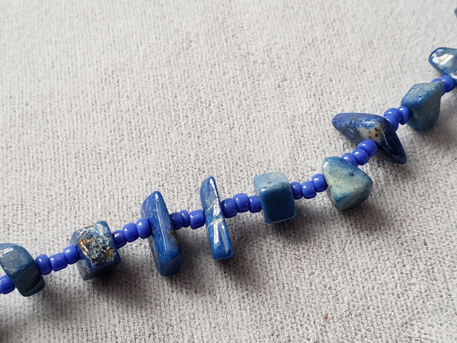 GENUINE NATURAL LAPIS STONE NECKLACE, 16 INCHES LONG, Hand-Made