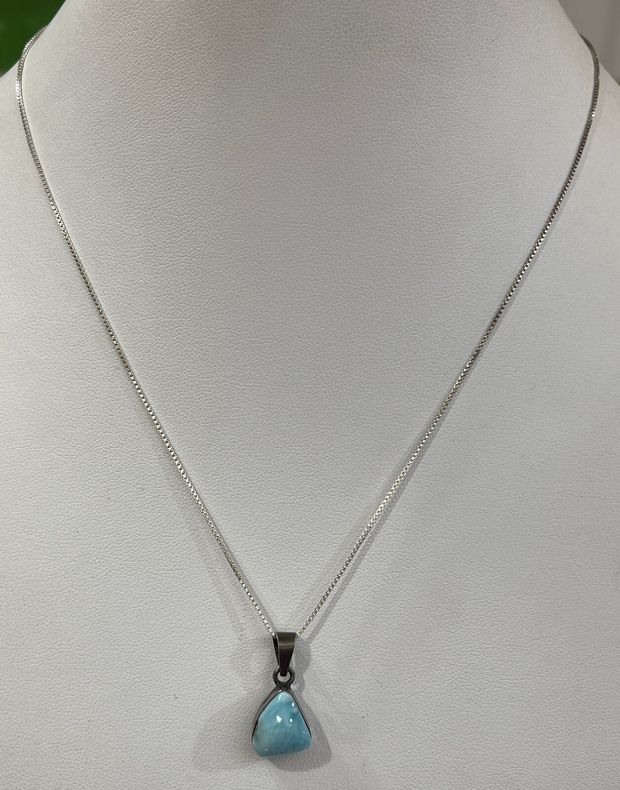 Larimar Light Blue Abstract Triangle Sterling Silver 925 Pendant Necklace