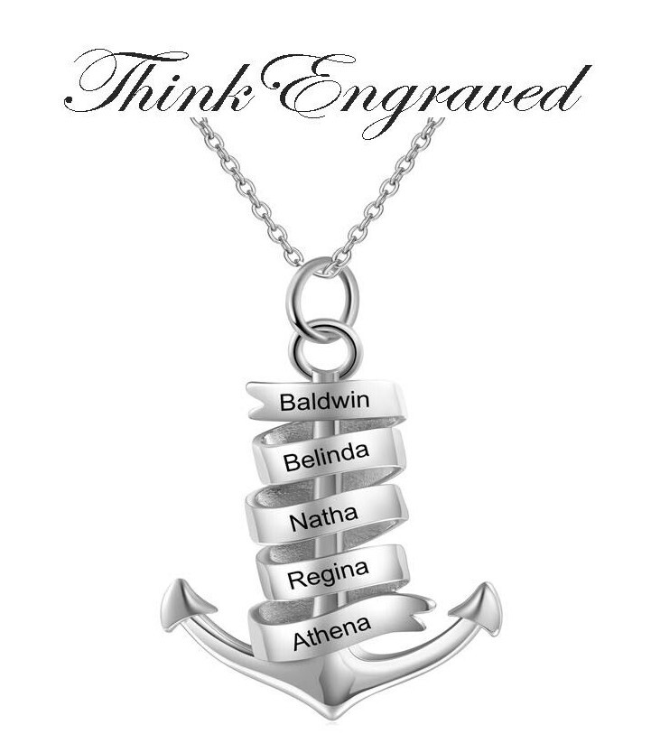 Personalized 5 Engraved Names Mother’s Necklace – Chain and Anchor Design