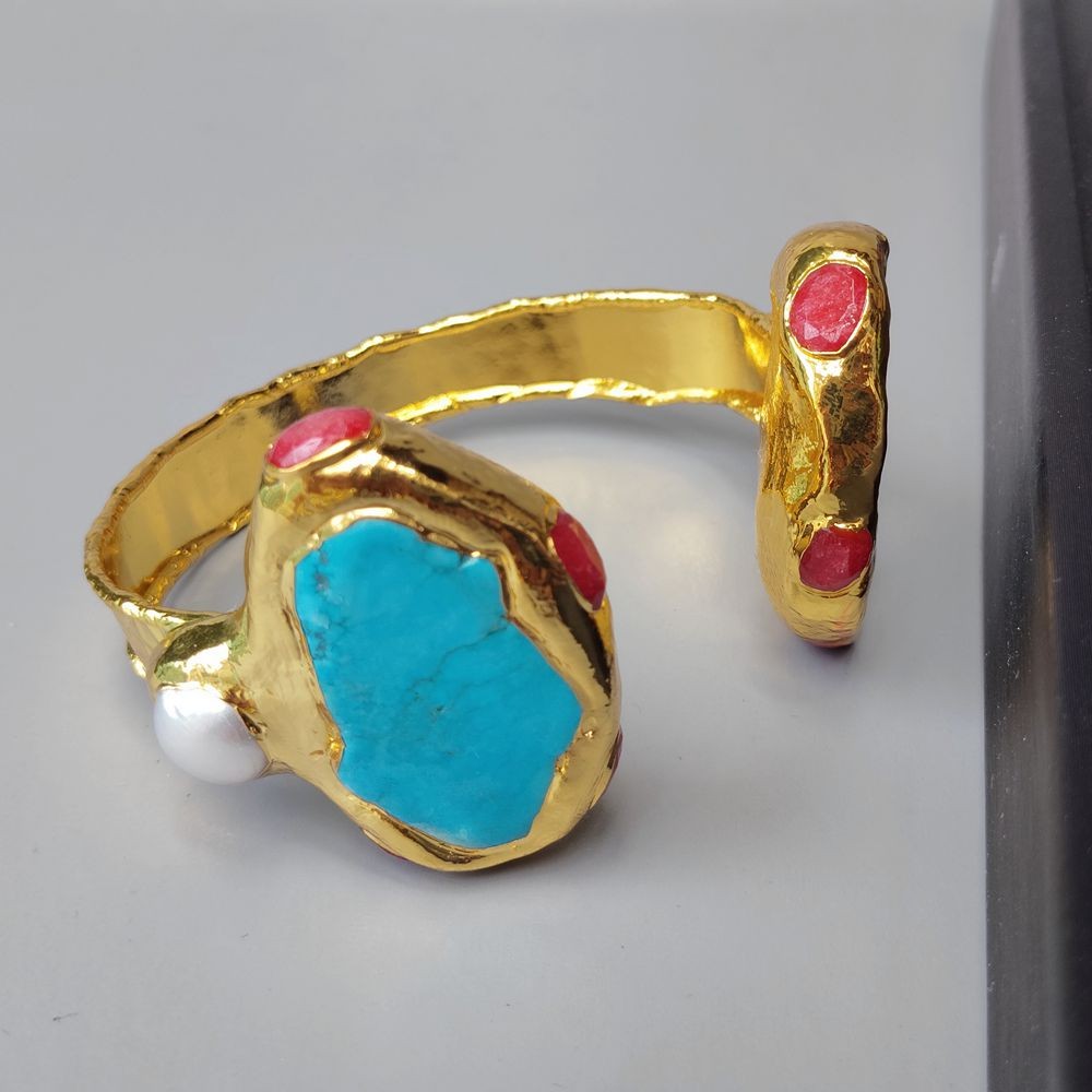 Turquoise Jade White Pearl Bangle Cuff Bracelet For Women Fashion Jewelry