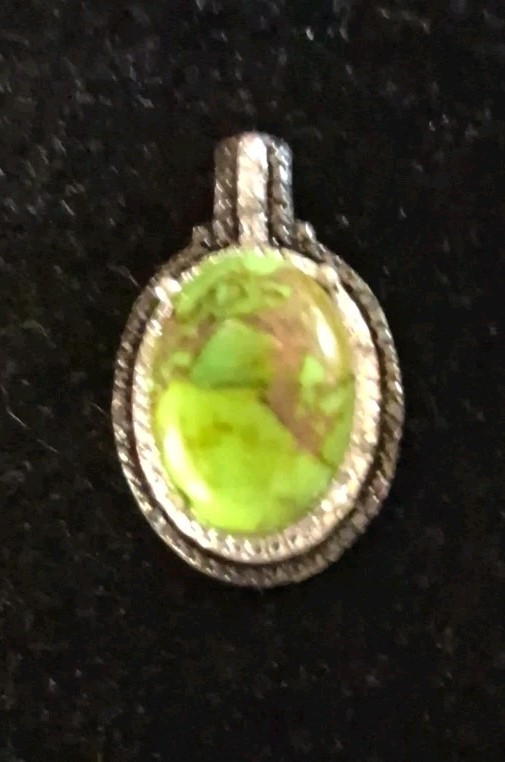 Mojave Green Turquoise, Black Diamond Pendant Iin Platinum Overlay Sterling…
