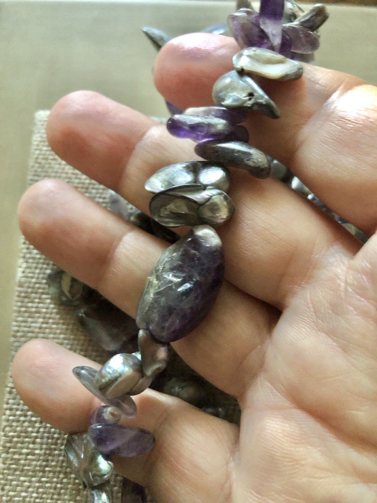 Angel Wings and Amethyst Handmade Pearls Blessed Necklace Artisan