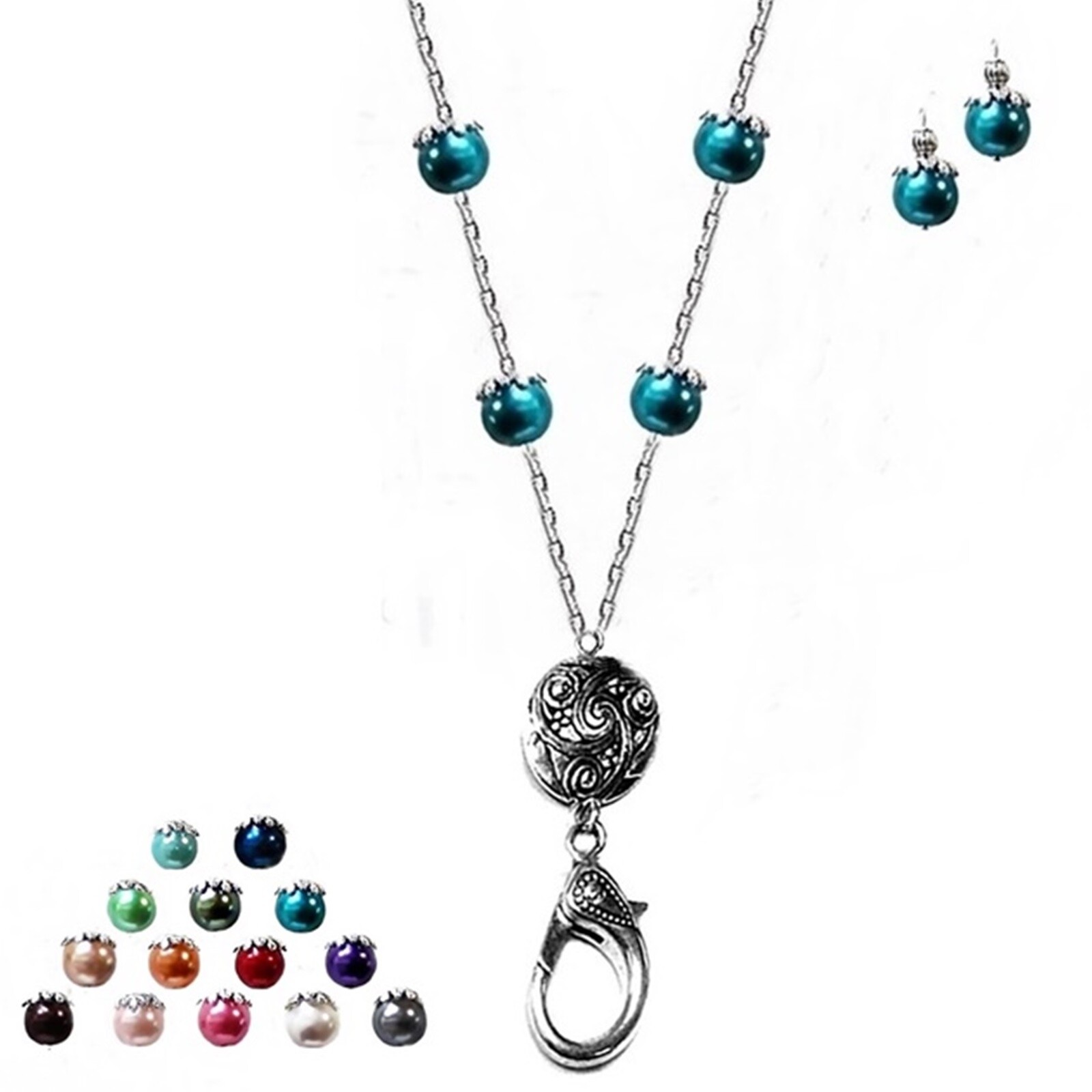 Lanyard chain necklace beaded with pearls COLOR CHOICE, optional earrings