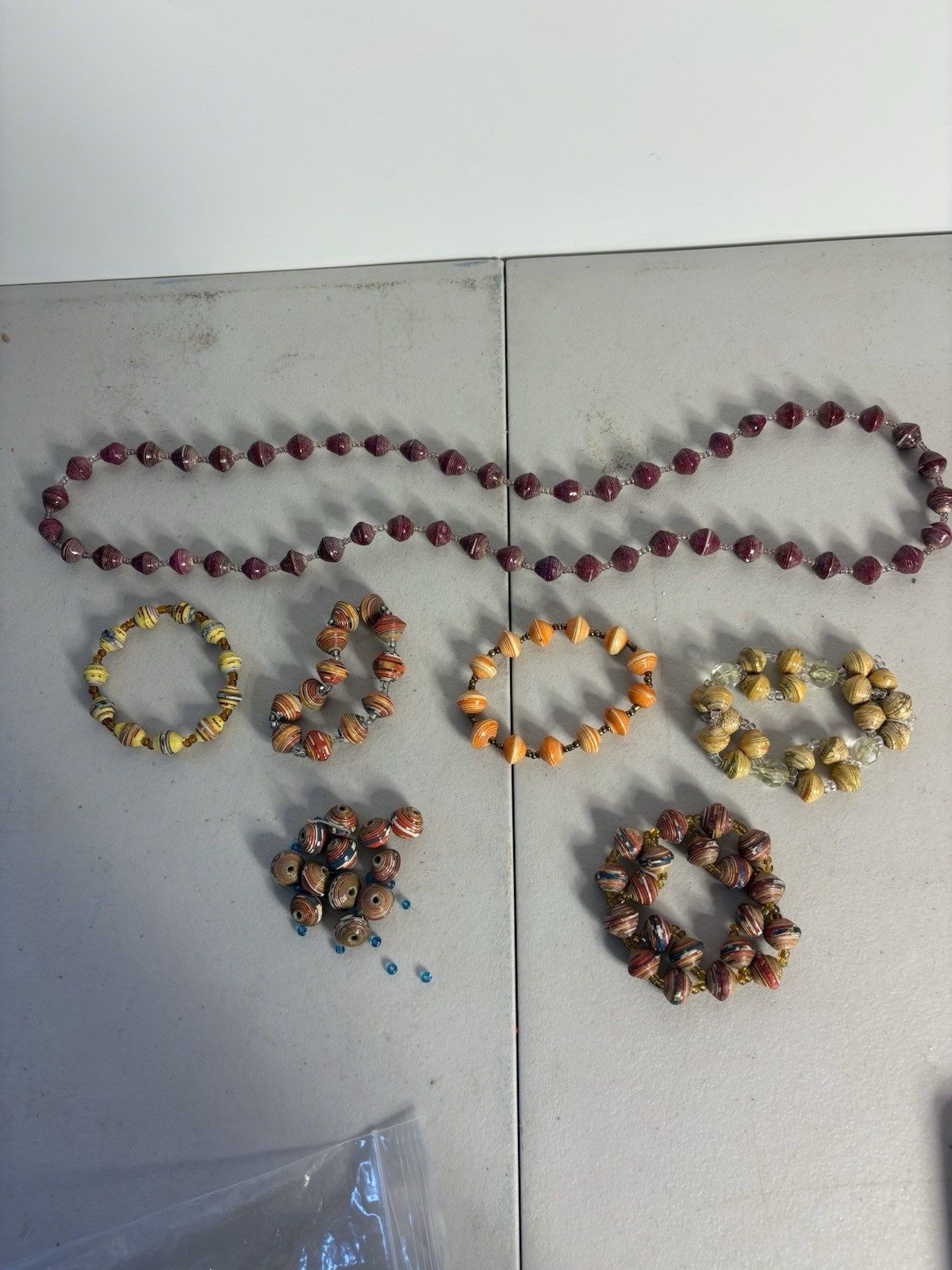 Lot Hand Rolled Paper Beaded 5 Bracelets Necklace Artisan Fair Trad Multi-Color