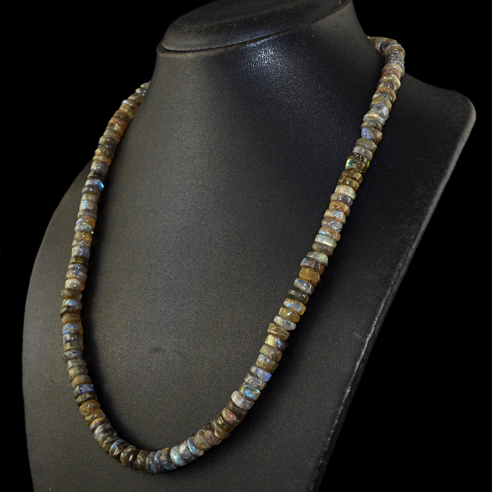 278.00 Cts Natural Untreated Blue Flash Labradorite Round Beads Necklace (RS)