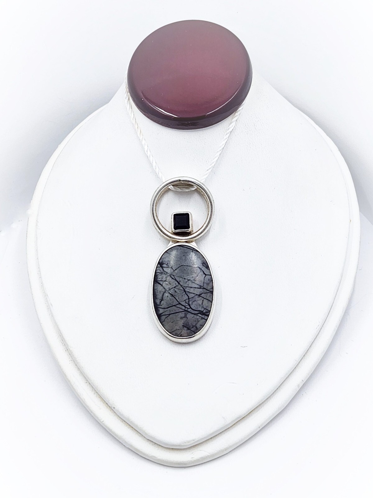 Charles Albert 950 Sterling Silver Picasso Jasper and Faceted Onyx Slide Pendant