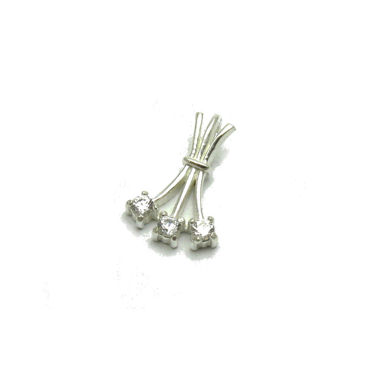 Genuine Sterling Silver Pendant Solid 925 With 3X2.5mm Round Cubic Zirconia