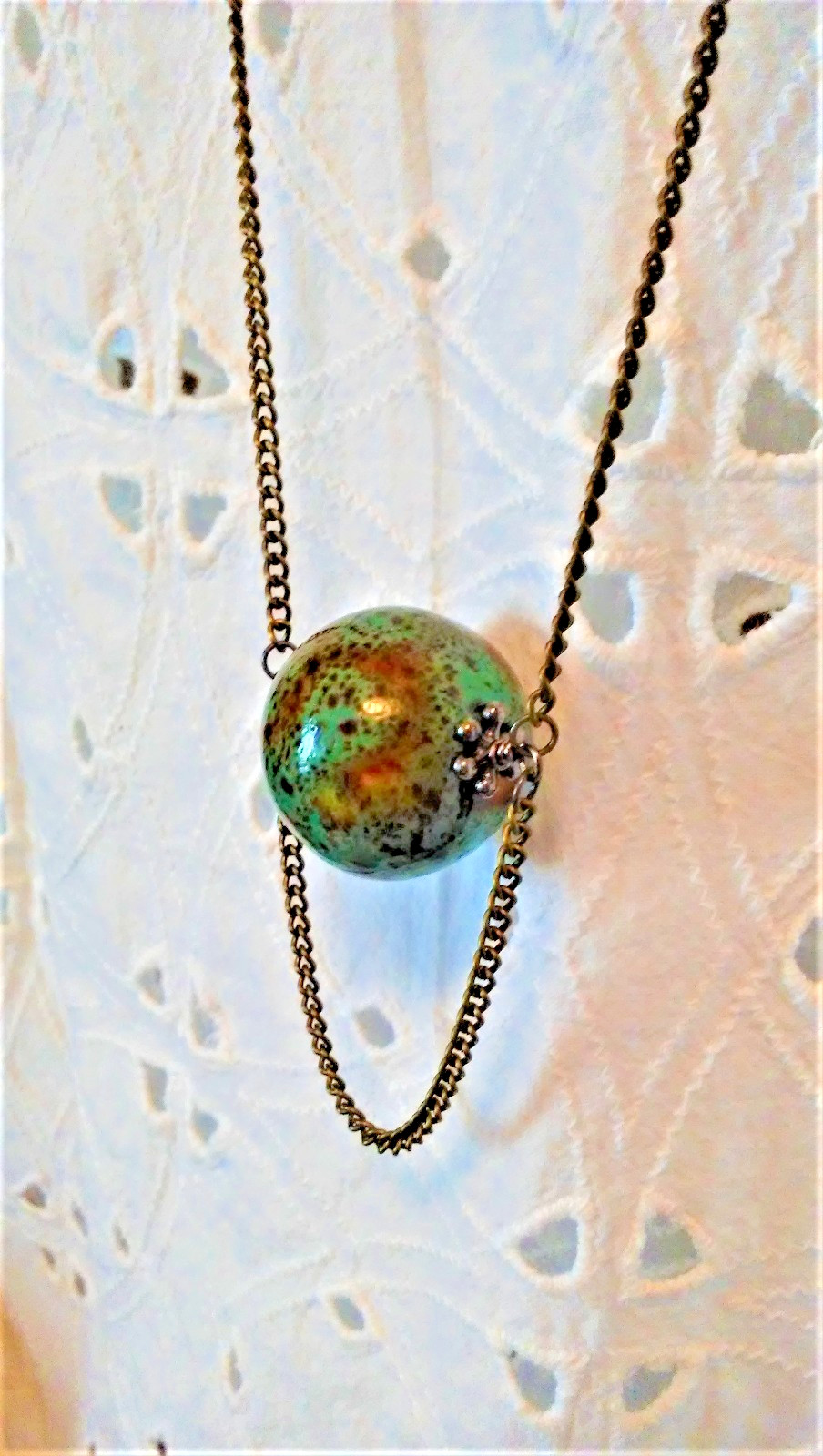 Handmade Turquoise/Brown Ceramic Pendant Long Necklace