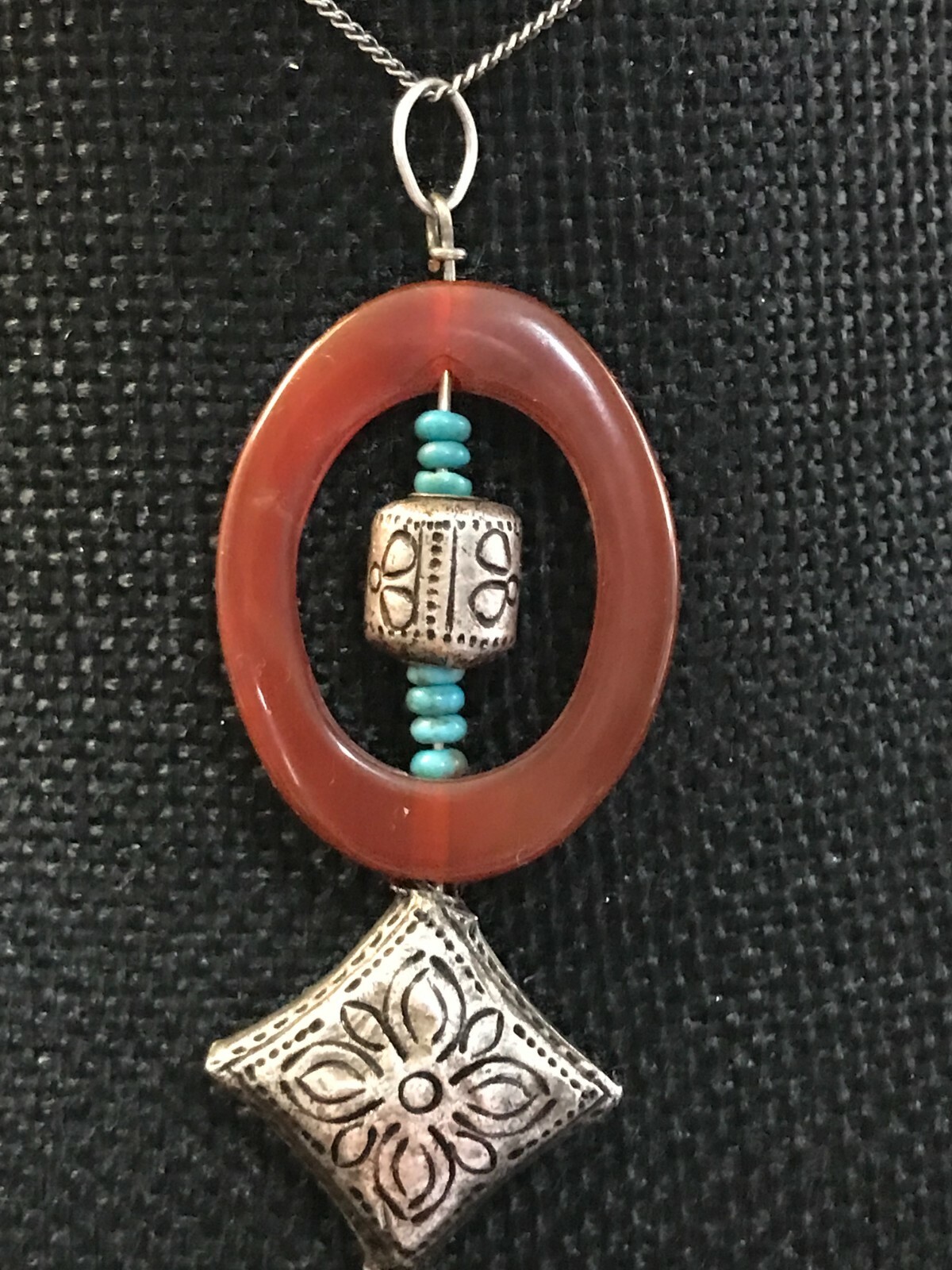 Artisan Made Modern Sterling Silver Carnelian Turquoise 19″ Necklace