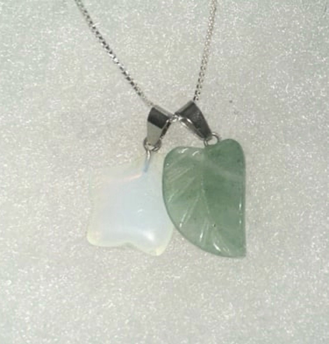 Jade leaf And Opal Star Silver 16” Necklace