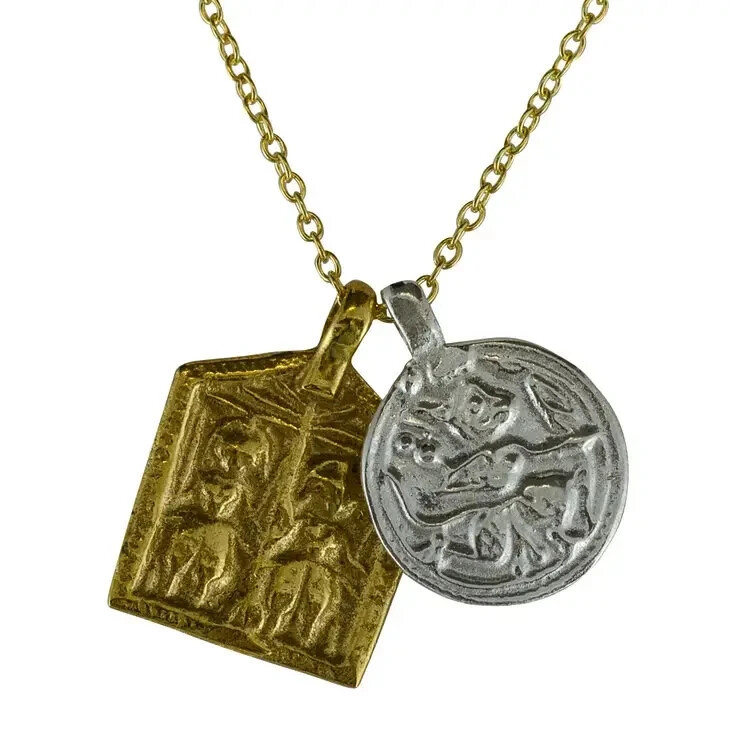 Loyalty and Devotion Hanuman Duo Devi Talisman Pendant Vermeil Chain Necklace