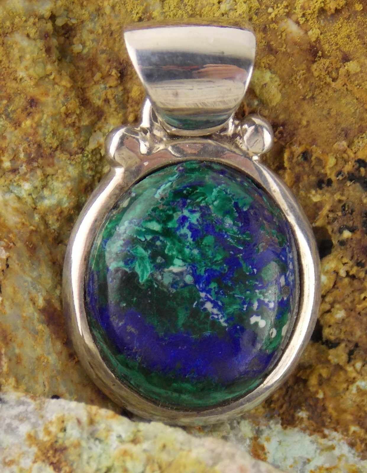 Hand Made Azurite/Malachite – Petite Sterling Silver Pendant – Arizona 23060