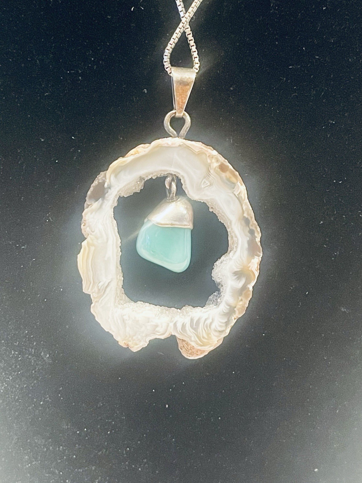 Seafoam Druzy Agate Geode Pendant Nature Necklace Sliced Geo