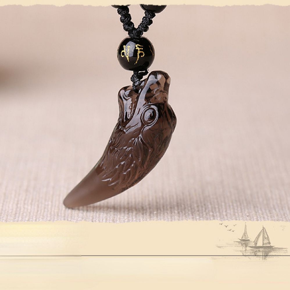 Natural ice obsidian wolf tooth necklace Amulet pendant bead with chain for men
