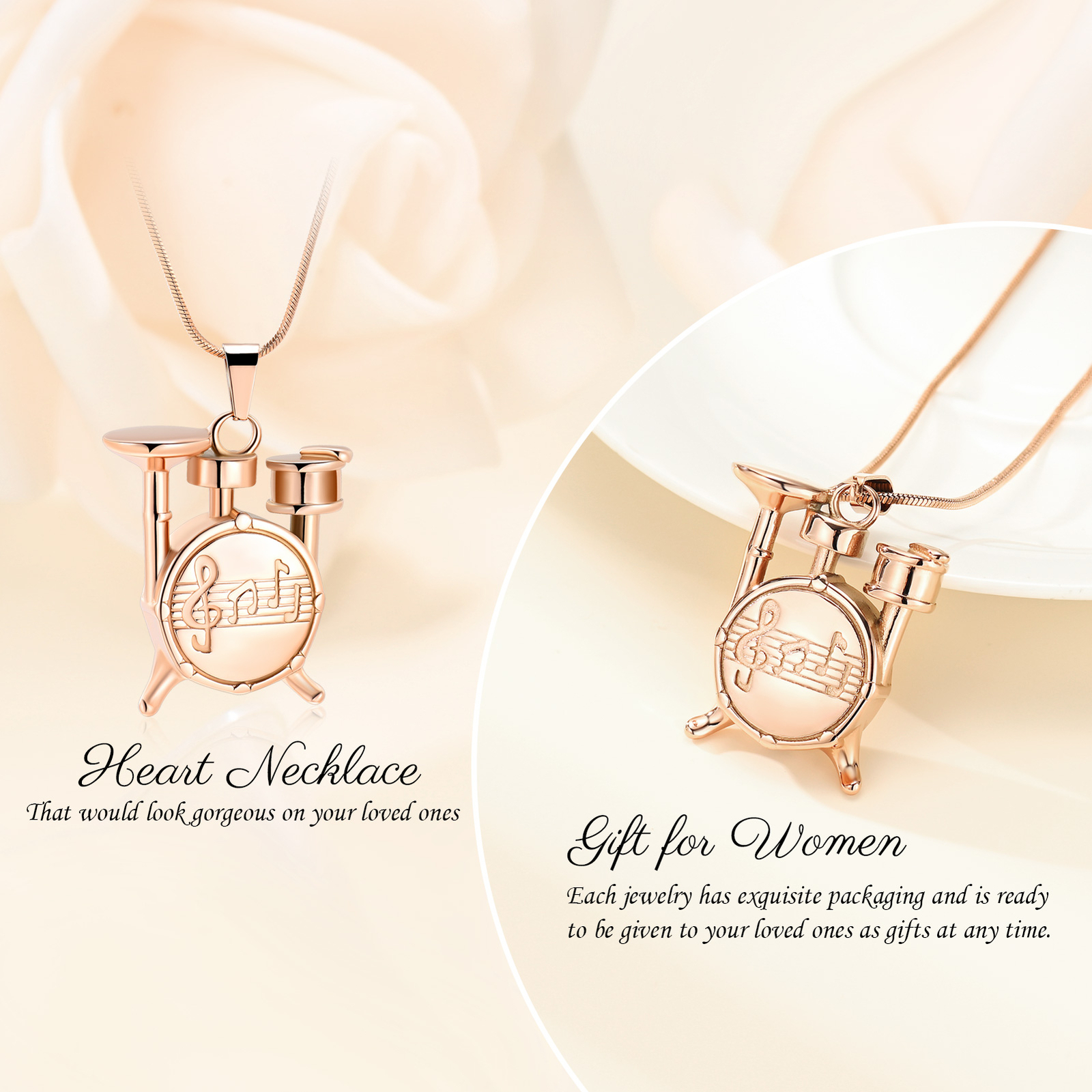 Drum Set Microphone Drumsticks Music Urn Necklace Cremation Jewelry for Ashes
