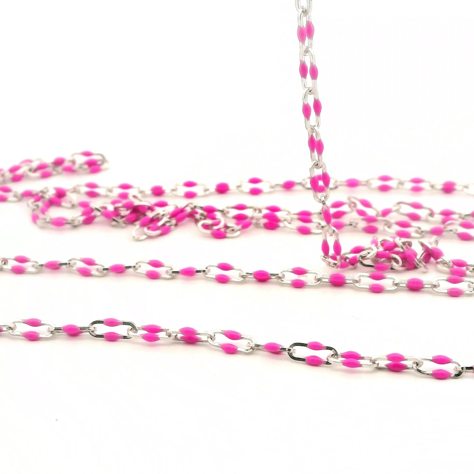 Sterling Silver Rhodium Paper Clip Chain with Rose Enamel, Squared Wire Chain 3.