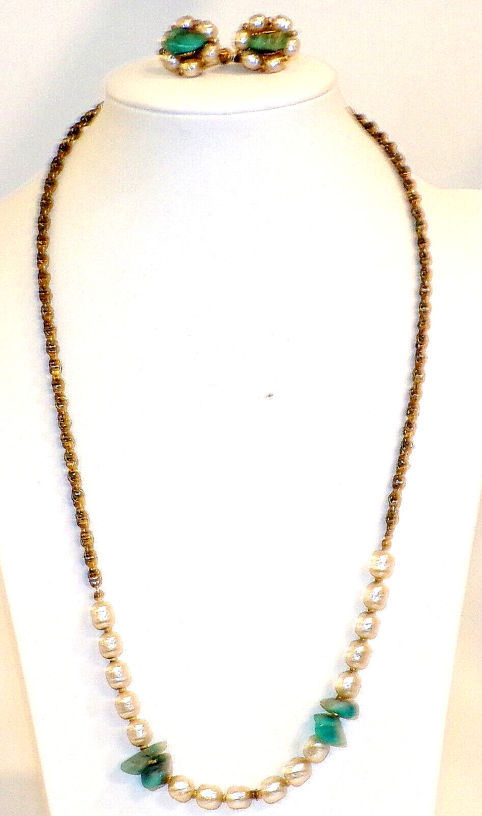 MIRIAM HASKELL DESIGNER Signed 25″ Long BAROQUE PEARL TURQ. Necklace W/ EARRINGS