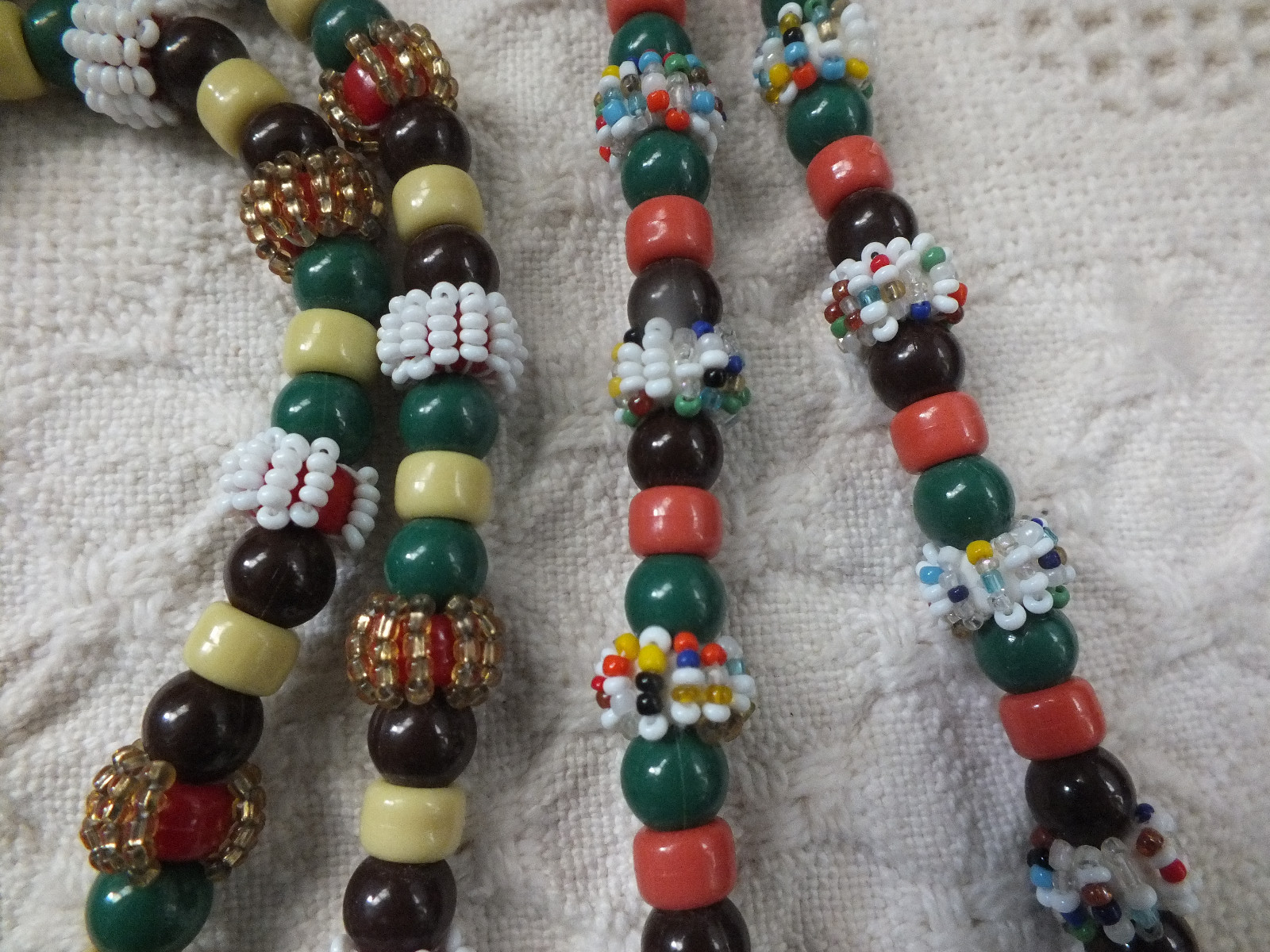 Collectible Handmade Necklace Set of 2 Plastic and Seed Beads Earthtones UNIQUE