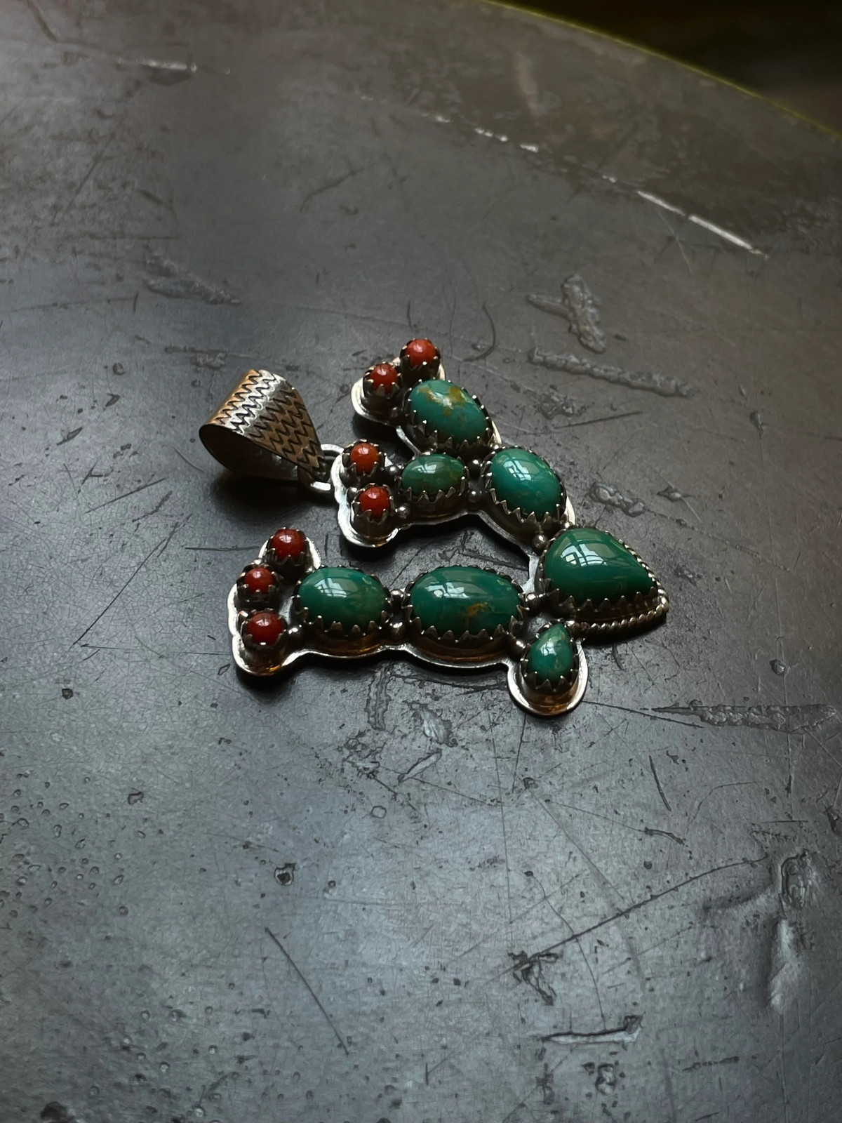 Kingman Turquoise Prickly Pear Cactus Pendant | 925 Sterling Silver G622