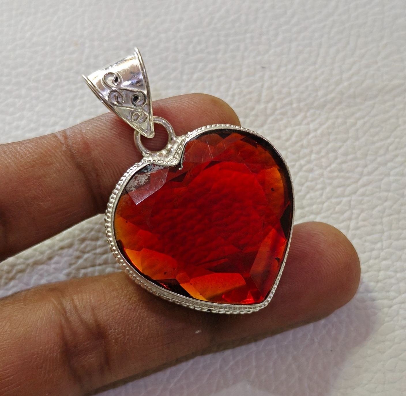 Red Garnet Brilliant Cut Gemstone Pendant Silver Jewelry Handmade Heart Pendant